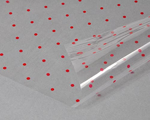 Red Polka Dot Cellophane Gift Wrap (2m x 800mm Folded Sheet) Extra Wide | Ideal for Florists, Gift Hampers, Flower Bouquets, Gift Baskets, Floral Displays, Sweets, Cake Trays and Gift Boxes