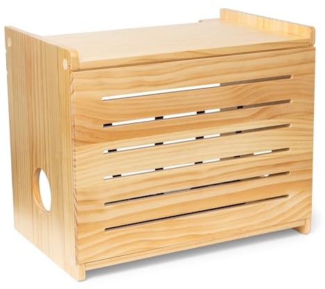 Wooden WiFi Router Storage Box - Deluxe Wall Mountable Decorative Modem Shelf Hider Cover with Cable Management System - Rustic Home Organization Solution for Routers Up to 11 Tall - Pine