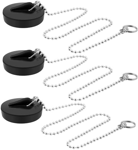 3 Stück Abflussstopfen, Badewannenstöpsel Gummi 45mm, Stöpsel für Spülbecken, Waschbeckenstöpsel mit 40cm Kette Stopfen Waschbecken für Badewanne, Küche, Waschbecken Kanalisation
