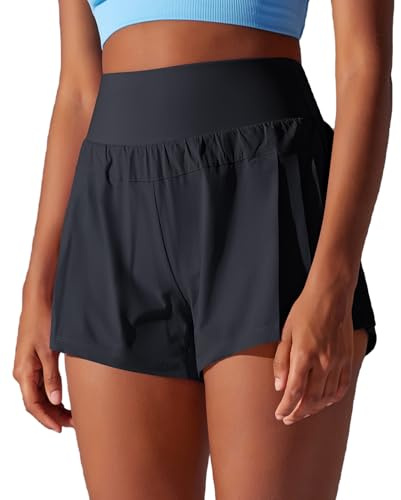 JTSONN Laufhose Damen Kurze Sport Shorts 2 in 1 Sporthose Kurz Sommer Tennis Fitness Yoga Running Shorts mit Gesäßtasche Schnelltrocknende Laufshorts mit Innenfutter