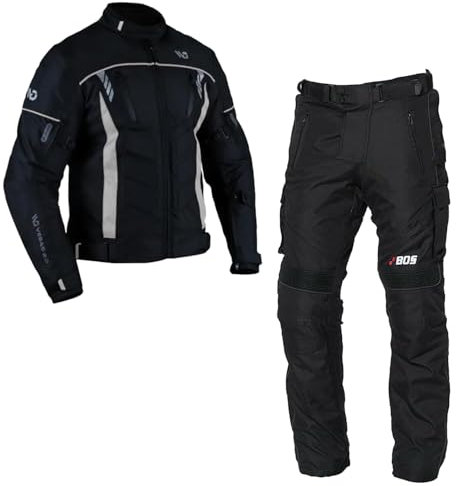 BOSmoto Biker Textilkombi – Motorradjacke + Motorradhose Herren, wasserdicht & sicher,Motorradjacke Lang und Motorradhose – 2-Teiler Textilkombi für Biker (BLACK, S)