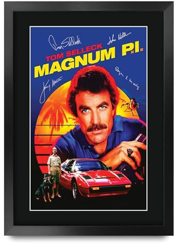HWC Trading Magnum P.I 1980 Tom Selleck Geschenke Gedrucktes Signiertes Autogramm Poster für Fans von Fernsehn Memorabilien - A3 Gerahmt