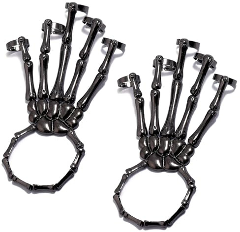 PacuM 2 Stück Skelett Hand Schmuck Schwarz Halloween Armband Verstellbar Skelett Hände Legierung Gothic Schmuck Skull Ghost Band Dekorativ für Halloween Rollenspiele Cosplay Partys