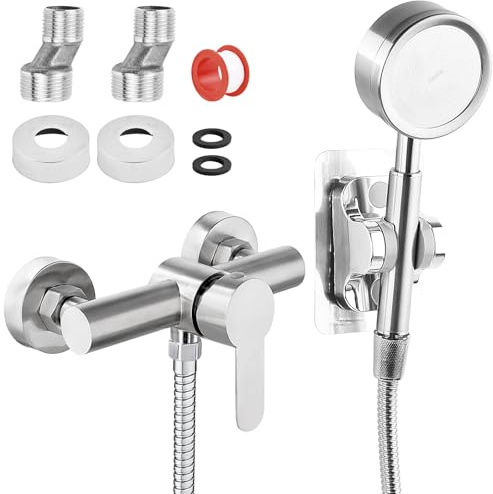 Duscharmatur Einhebelmischer, Mischbatterie für die Dusche, 304 Edelstahl Badewannenarmatur, 1,5m Schlauch, Duschthermostat Chrom Mit Duschkopf