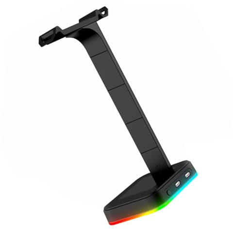 MUELODSIC Rgb LED Headset Holder with Dual USB Ports Over Ear Headphone Stand with Input Nonslip Base for Stable Desktop Storage and Charging Black Gaming Headset Display Rack