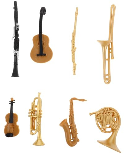 Uonlytech Mini-Instrumentenmodell-Set 8 Stück Miniatur-Musikinstrumente Mit Trompete Saxophon Violine Und Gitarre Filigranes Puppenhauszubehör Für Mini-Haus-Dekoration Und Sammler