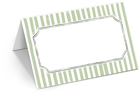 Whaline 100 Pcs Sage Green Place Cards Stripes Tented Card Seating Cards for Spring Wedding Birthday Bridal Shower Party Table Setting