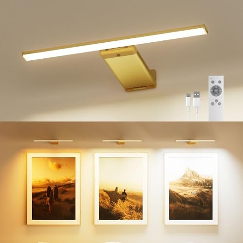 Illuminazione per Quadri Senza Fili, Lampada Ricaricabile con Batteria da 12000 mAh e Telecomando, Lampada da Parete LED Dimmerabile per Interni per Quadri e Dipinti, 3 Temperature di Colore, CRI 95+