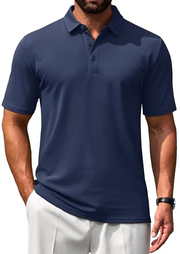 TACVASEN Mens Polo Shirts Shorts Sleeve Cotton Golf Breathable Adult Shirt | Classic Collared Casual,3 Button,Wicking,Lightweight
