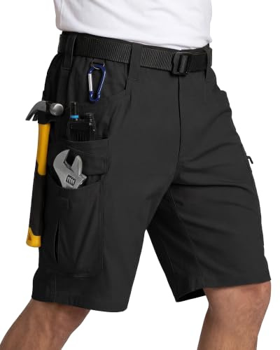 IGOLUMON Work Shorts Men Cargo Shorts Multi Pockets Summer Workwear Shorts | Semi-elasticated Waist Casual Shorts Breathable Mens Combat Shorts Ripstop Lightweight Fabric