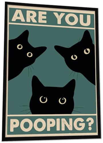 JUHMI WC Bilder Katze Are You Pooping – Lustige Badezimmer Bilder Farbe, Bild Gäste WC Deko modern, Katzenposter Klo, Wanddeko