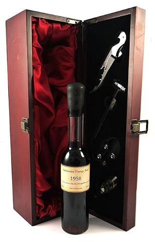 Sandeman Vintage Port 1958 (Decanted Selection) 20cls in a silk lined wooden box with four wine accessories, 1 x 200ml