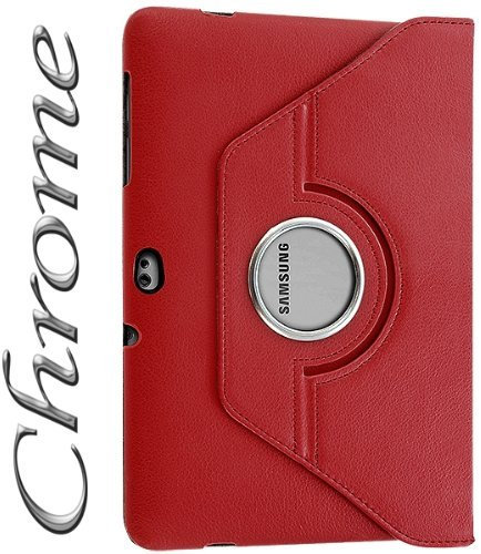 Seluxion - Housse Coque étui Anneau Style Chrome pour Samsung Galaxy Tab 2 10.1 P5100 / P5110 avec Rotation à 360 degrès Couleur Rouge