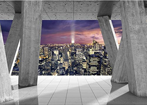 Runa Art Fototapeten 396 x 280 cm Fensterblick New York - Vlies Wanddekoration Wohnzimmer Schlafzimmer - Deutsche Manufaktur - Grau Violett 9140012c