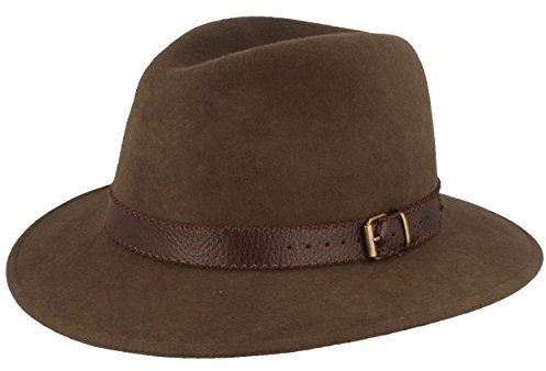 Breiter Outdoor Filz-Hut | Trekking-Hut | Wollhut aus 100% Wolle – Wasserabweisend & Faltbar – mit Ledergarnitur - Für Herren & Damen