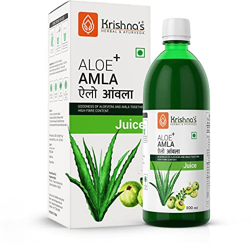 Krishna's Aloe Vera Amla Mix Juice - 500 ml | Una mezcla perfecta para un cuerpo saludable | Para cabello sano, piel, digestión e inmunidad