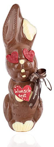 Schoko Osterhase XL 47cm - personalisiert mit Wunschtext - 1kg Vollmilch Schokolade - Deutsche Handarbeit ideal als Ostergeschenk - Schokohase aus der Schokoladen-Manufaktur Bengelmann