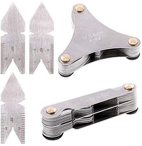 Glarks 5Pcs Stainless Steel Screw Thread Pitch Cutting Gauge Tool Set, 51Pcs America SAE Type + 52Pcs Metric & America SAE Type & British Whitworth + 3Pcs Center Gage, Packed in Plastic Box