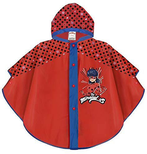PERLETTI Miraculous Ladybug Regenponcho Mädchen - Lady Bug Regen Mantel Kinder - Wasserdichtes Regencape mit Kapuze und Knöpfe - Kleinkinder Poncho Rot Schwarz Tupfen (Rot mit Punkten, 3/6 Jahren)
