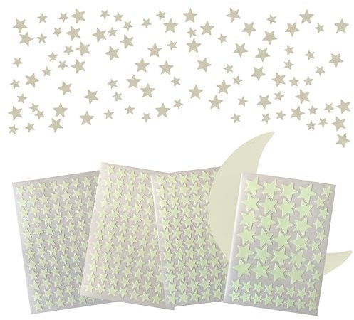 Leuchtsterne und Mond, Selbstklebende Aufkleber, Leuchtsticker fürs Kinderzimmer, Extra Helle Sterne Leuchten im Dunkeln, Realistisches Sternenset. Keine Punkte, Keine Quadrate.