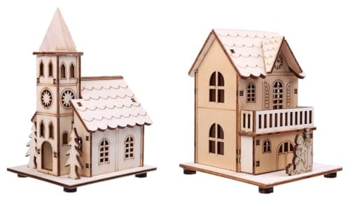 NUOBESTY 2pcs LED Light up Wooden Christmas House Village Decorations Christmas Table Centerpieces
