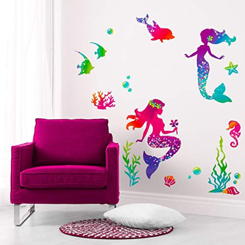 alles-meine.de GmbH Wandtattoo/Sticker freie Motivwahl Kinder & Erwachsene - 3 * 17 TLG. Set - Meerjungfrau/Nixe & Unterwasser Fische - selbstklebend + wiederverwendbar - ..