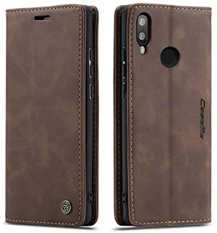 mvced Handyhülle Kompatibel mit Huawei P20 Lite,Premium Leder Flip Case Schutzhülle mit Standfunktion,Kaffee