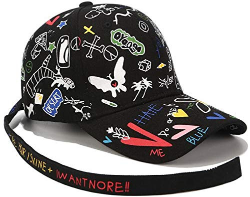 Herren Kappe Hut Neue Unisex Graffiti Hüte Für Frauen Männer Verstellbare Graffiti Schwarz Weiß Farbe Graffiti All-Matching Baseball Caps-4_One_Size