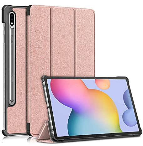 TOPCASE Hülle für Samsung GalaxyTab S8 Plus 5G 12.4 Zoll 2022 /Tab S7 Plus 12.4 Zoll 2020 / Tab S7 FE 12.4 Zoll 2021, Schlank Slim Hülle Schutzhülle mit Standfunktion mit Auto Schlaf/Wach ,Roségold