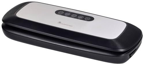 MasterPro Foodies | Vakuumiergerät 130W | Folienschweißgerät mit Vakuumdruck -60kpa | Vakuumierergerät mit Edelstahldeckel | LED-Anzeige | Schwarz und Metall