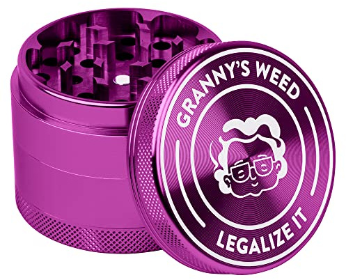 Granny's® Premium Aluminium Kräutermühle | messerscharfes Mahlwerk | ∅ 5,5 cm | 4-teilig | inkl. Pollenschieber | Kräutermühle in Light Lila u. weiteren edlen Designs