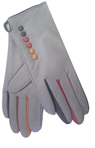 Vera Tucci Damenhandschuhe - Luxuriöse Lederhandschuhe mit Fleecefutter, Fingerlose Handschuhe Fäustlinge, hellgrau, S-M