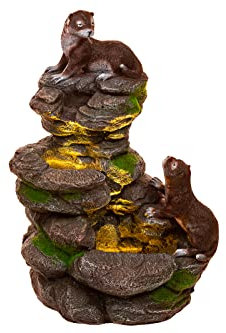Zimmerbrunnen mit LED Leuchten, 62cm hoch Springbrunnen für Innen und Außen in verschiedenen Designs, Frosch, Elfe, Kinder, Krüge (Brunnen 19 Otter)