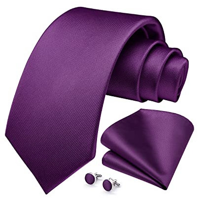 HISDERN Cravate Violette Hommes Mouchoir Bouton de Manchette Solide Cravate Ensemble Formel Fête de Mariage Cadeaux