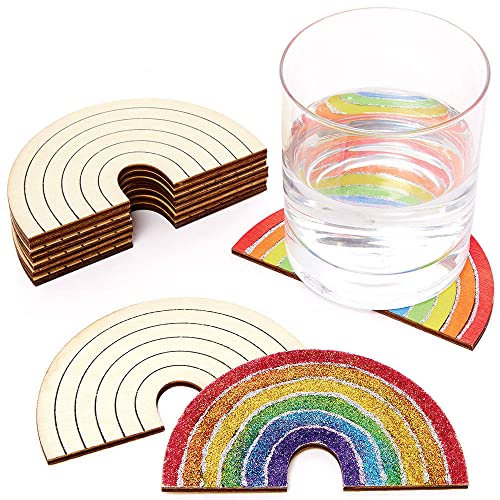Baker Ross FC764 Regenbogen Untersetzer aus Holz - 10er Pack, Holz Basteln für Kinder