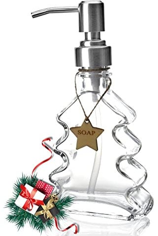 Christmas Tree Soap Dispenser, Glass Soap Dispenser with Black 304 Rust Proof Pump, Christmas Tree Shaped Great for Xmas Decor, Hand Soap, Dish Soap, Kitchen, Bathroom
