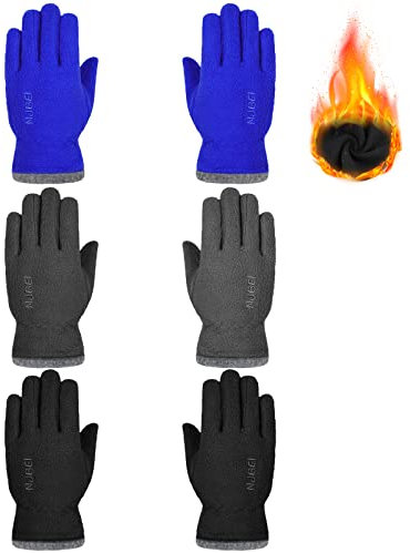 SATINIOR 3 Paar Kinder Fleece Handschuhe Thermo Fingerhandschuhe Weiche Warme Winterhandschuhe für Jungen Mädchen, Schwarz Grau Blau