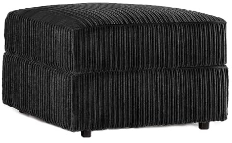 Furnishings For Less UK Luxor Black Fabric Jumbo Cord Footstool Living Room Pouffe Accessory (Black, Footstool)