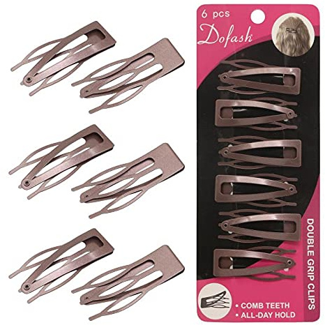 Dofash Double Grip Hair Clips Hair Barrettes Snap hair clips metal hair grips accessories (Brown 6pcs)