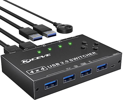USB 3.0 Switch 4 PC, YOUTINGHDAV 4 in 4 out USB Switch 3.0, USB Switch 4 PC Box für Tastatur, Maus, Drucker, Scanner, PC, Keyboard and Mouse switch mit Wired Remote und 4 USB 3.0 Kabeln