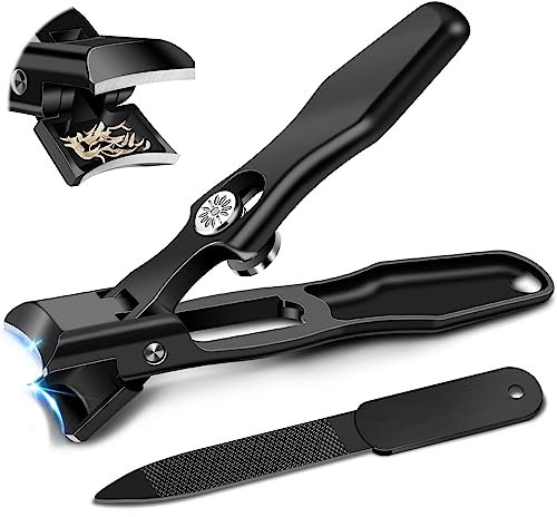 Nail Clippers for Thick Nails with Catcher - DRMODE Large Toe Nail Clippers for Senior Men with Wide Jaw Opening,Heavy Duty Nail Cutter with Sharp Curved Blade
