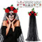 IWTBNOA Halloween Jour des Morts Bandeau, Serre-Tête Couronne Florale Halloween, Jour des Morts Serre-tête avec Voile, Bandeau de Costume de Fête d'Halloween pour Halloween, le jour des morts Cosplay
