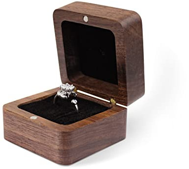 WisePoint Caja Anillo de Madera, Caja Anillo Compromiso Mini de Sola Ranura, Joyero Pequeño Cuadrada de Anillo, Elegante y Retro Organizador Anillos de Boda (Negro)