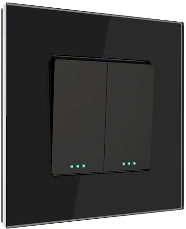 PULSAR Wechselschalter Unterputz Doppelwechselschalter 1 Fach Glas Schwarz Lichtschalter/Doppellichtschalter Serien-Schalter Doppel-Schalter Taste Schalter Wandschalter Wechselschalter Doppelt