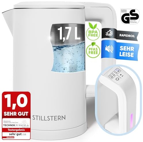 Stillstern Wasserkocher mit Temperatureinstellung [1,7L, 2200W, 40-55-70-85-100°C], 12h Warmhalten, Wasserkocher Edelstahl mit Präzisionsausguss, Schnelles Aufheizen, Teekocher Camping, Matt Finishing
