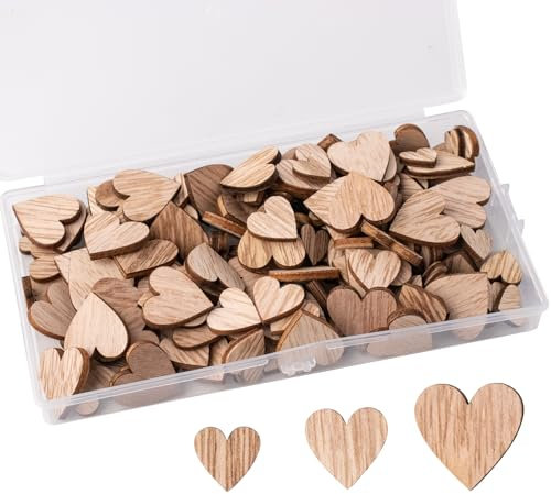 FRUHLING 200 Pezzi Decorazione Cuori Legno Cuore Dischi Legno Fai Da Te Naturale Cuori Legno per Decorazione Tavola Matrimoniale Natale DIY Craft Scrapbooking