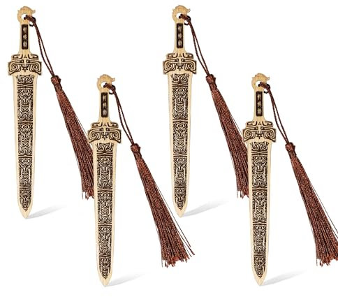 SNCCJ Einzigartiges Lesezeichen, Natürliche Bambus Schnitzerei Lesezeichens mit Geschenkbox, Kunstgeschenk Bookmark für Bücherwurm Buchliebhaber (Schwert)