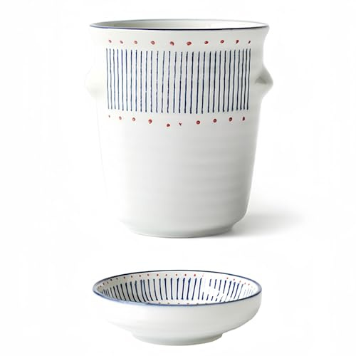 Dowbom Japanese Ceramic Cutlery Drainer For Chopstick, Drain Rack, Cutlery Holder With Handle, Chopstick Holder For Kitchen (Blue,4)
