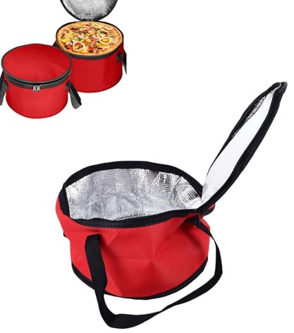 11x7 in Thermal Casserole Carrier, Round Insulated Bag Reusable Insulated Lunch Cooler Bag Collapsibles Cooler for Hot Cold Food for Potluck Picnics (Red)