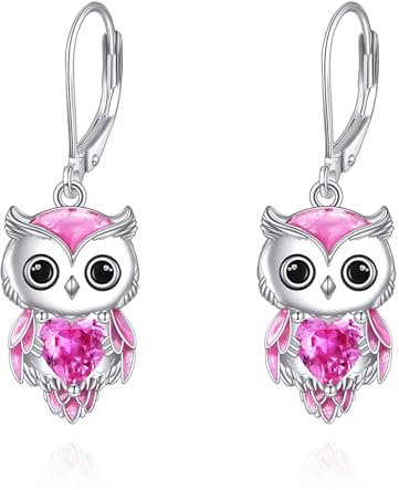 Eulen Ohrringe für Damen 925 Sterling Silber Eulen Schmuck Geburtsstein Eulen Ohrringe Weihnachtsgeschenke (10-October)